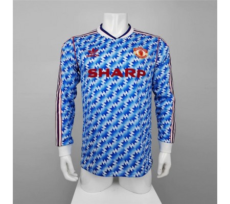 Manchester United 90/92 Away Blue Long Sleeve Soccer Jersey